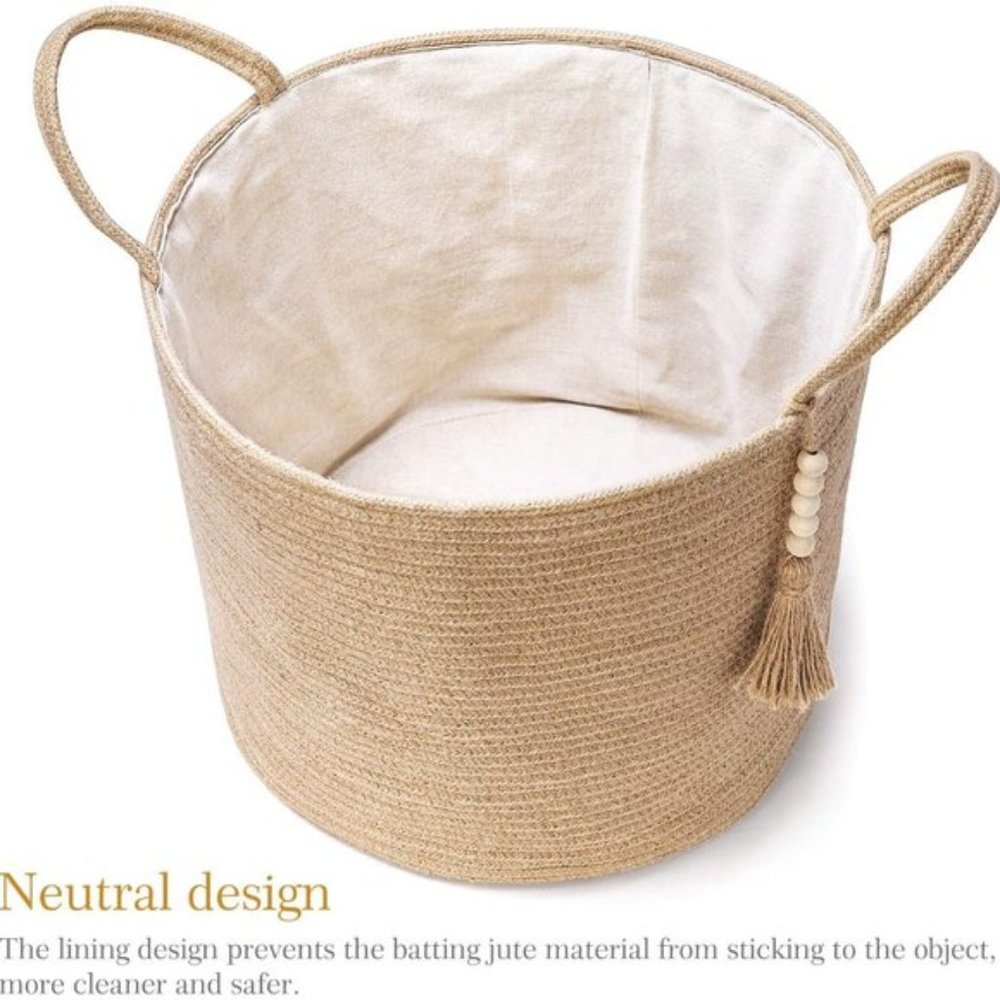 Urban Outfitters Decorative Wooden Bead Natural Rope Woven Storage Basket - Picture 2 of 10